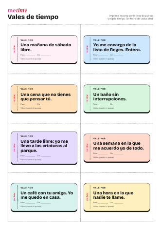 Hoja de vales de tiempo para recortar